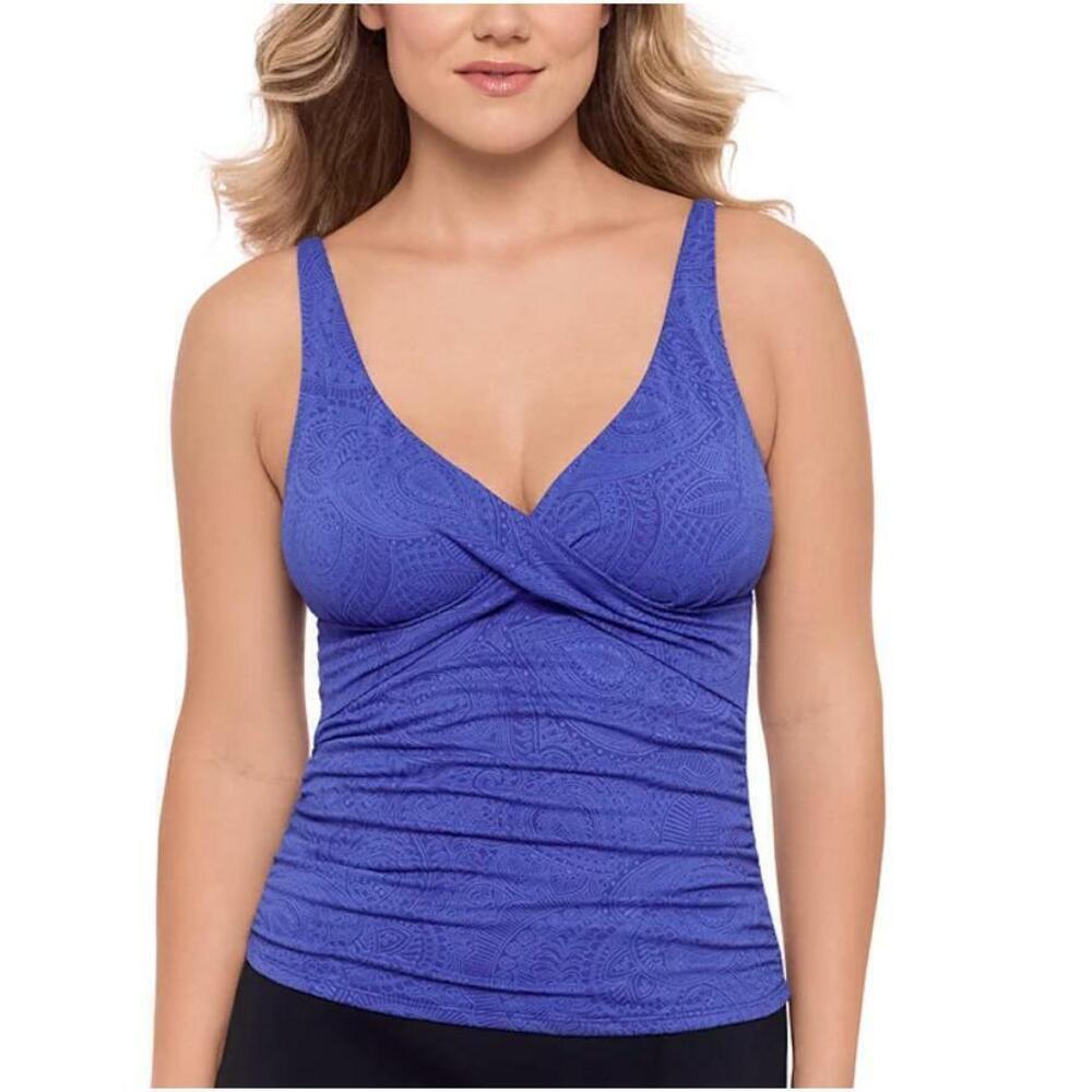 Swim Solutions Women's Blue Printed Twist-Front Tankini Top 16 NWT